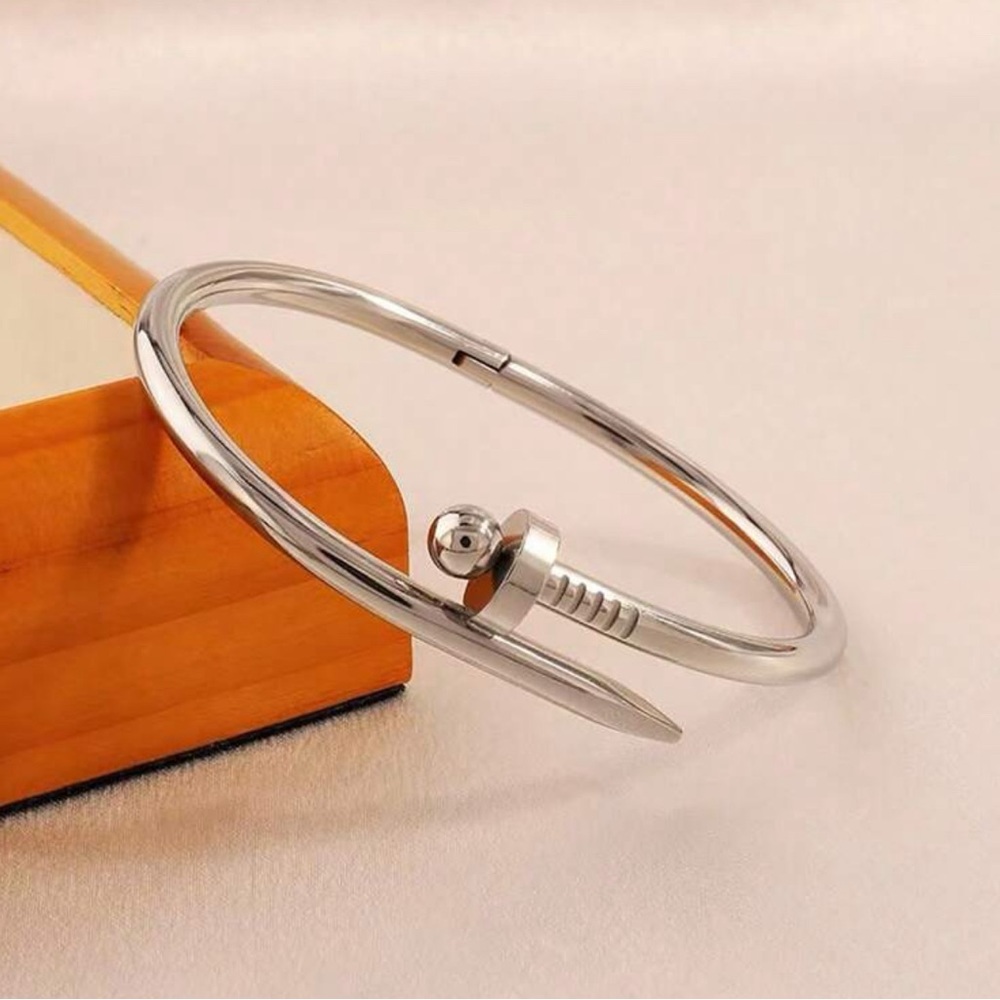 Women Silver Stainless Steel Spike Bangle Bracelet - Picture 5 of 6
